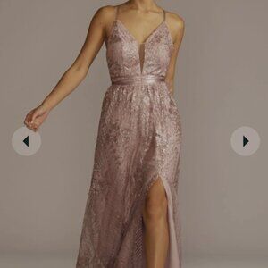 Galina Signature Sequin embroidered plunge dress